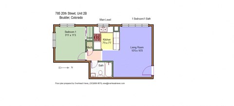 Floor plan for 1 bed, 1 bath, 565 sqft